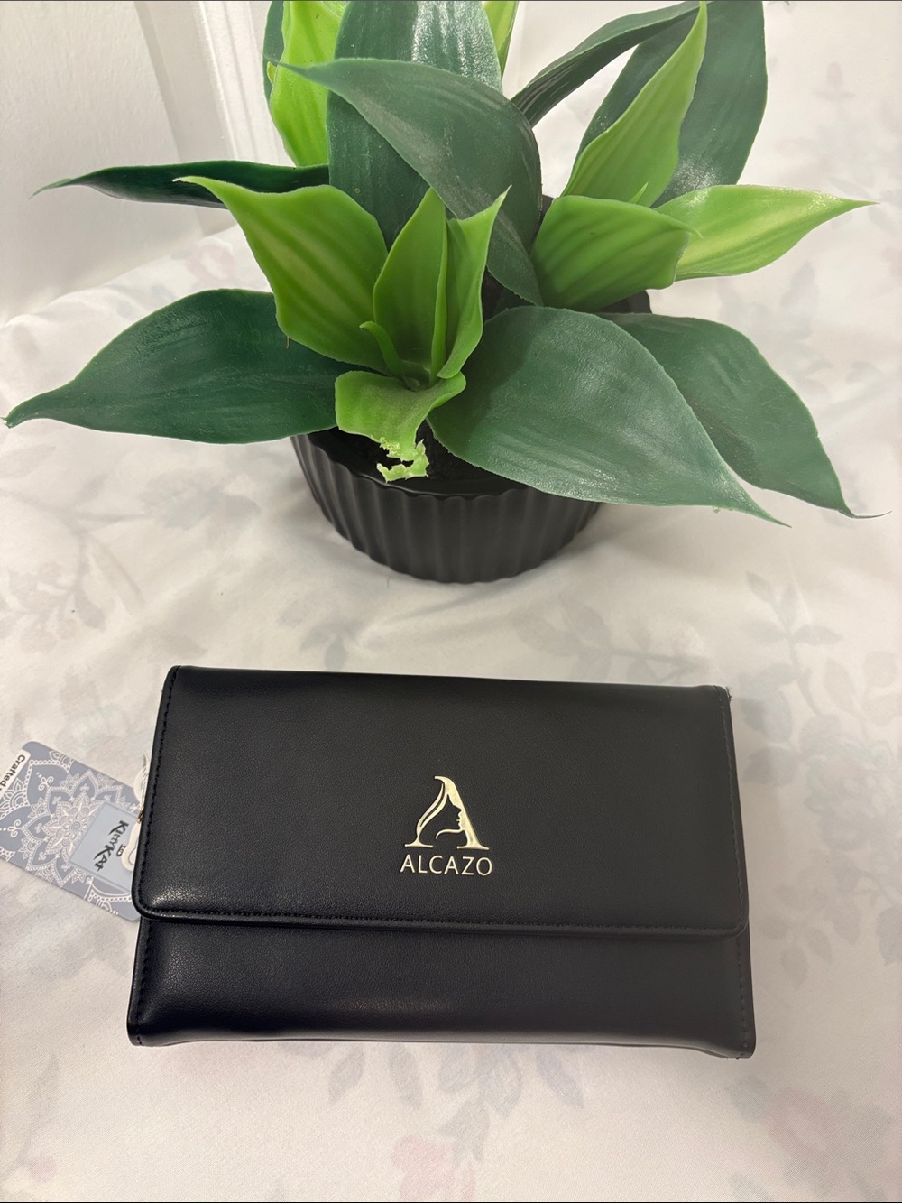ALCAZO Black Leather-Look Crossbody Clutch Bag New With Tags